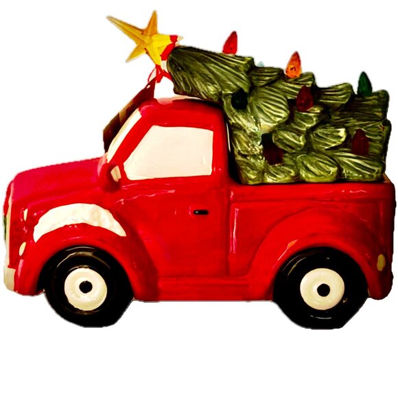 Jingles & Joy Christmas Cookie Jar Vintage Red Truck with LED Christmas Tree NWT - Picture 7 of 10